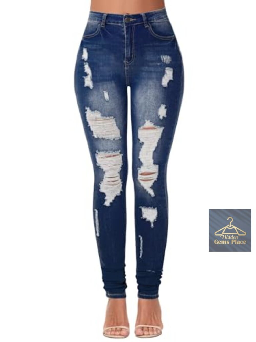 High Waisted Ripped Stretch Skinny Jeans for Women Distressed Denim Pants